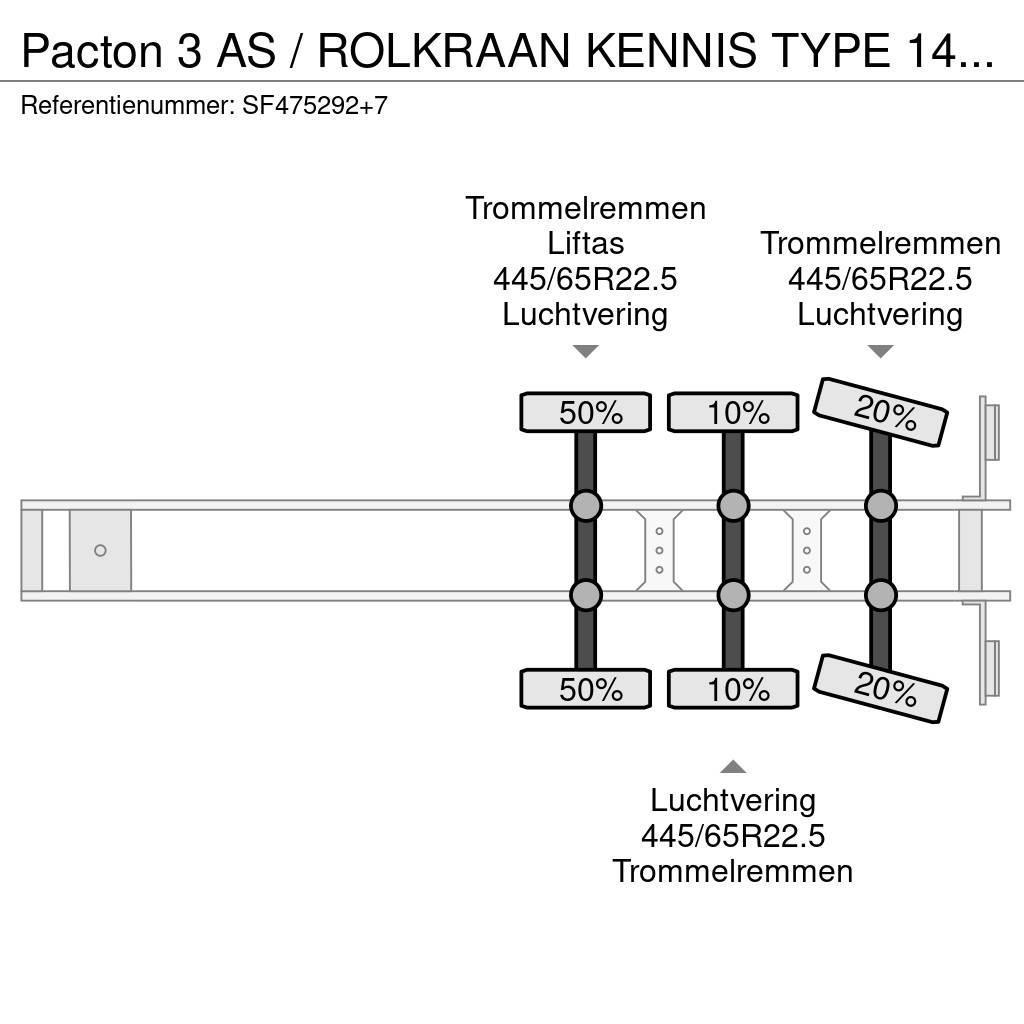 Pacton 3 AS / ROLKRAAN KENNIS TYPE 14.000 / FREINS TAMBOU Напівпричепи-платформи/бічне розвантаження