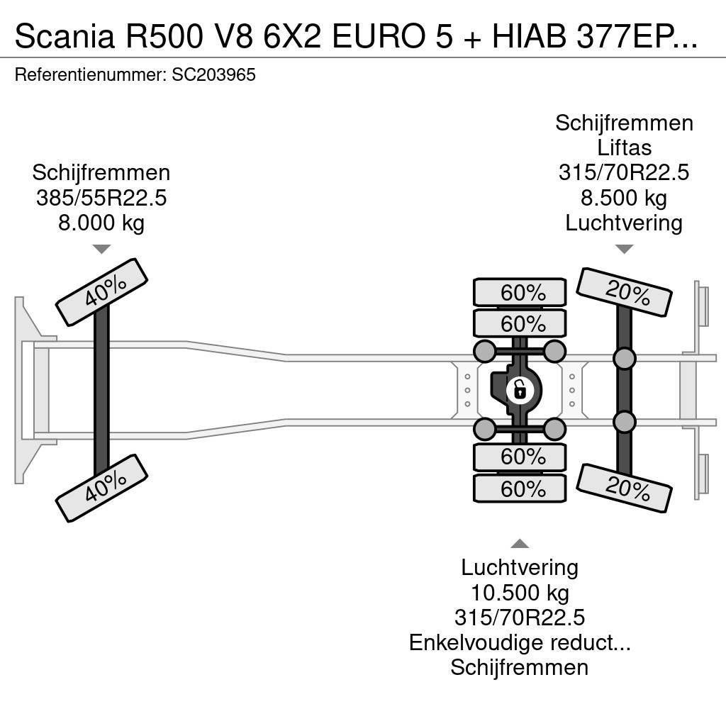 Scania R500 V8 6X2 EURO 5 + HIAB 377EP-4XS + REMOTE CONTR Вантажівки-платформи/бокове розвантаження