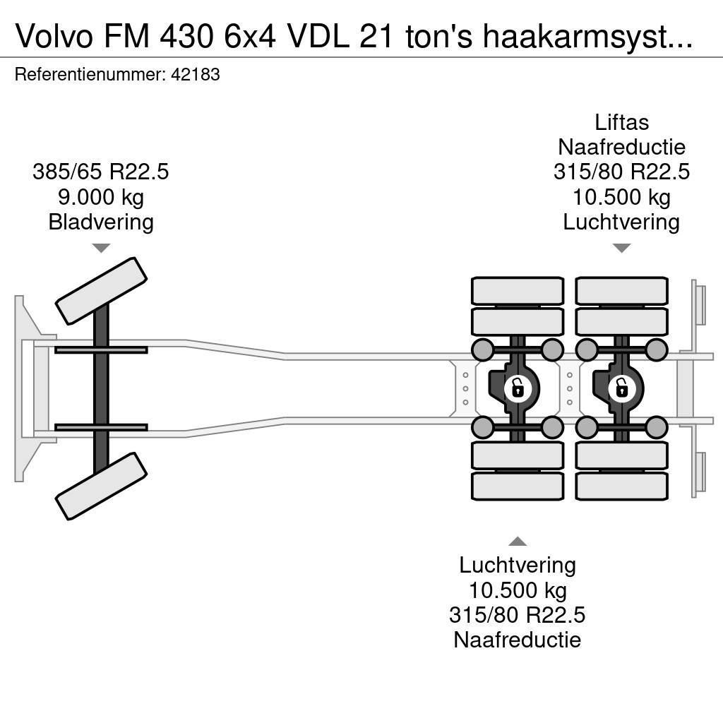 Volvo FM 430 6x4 VDL 21 ton's haakarmsysteem + Hefbare a Вантажівки з гаковим підйомом