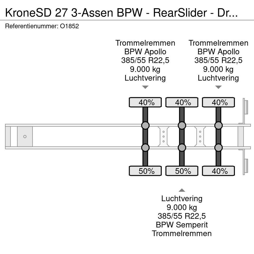 Krone SD 27 3-Assen BPW - RearSlider - DrumBrakes - 5280 Containerframe semi-trailers