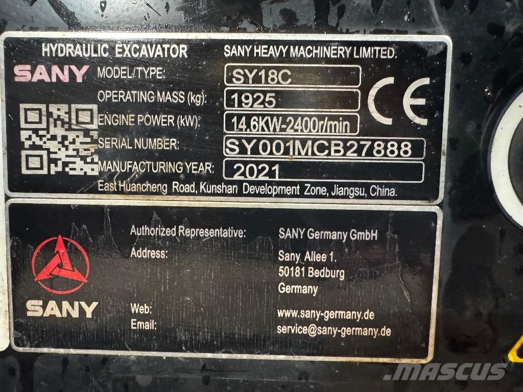 Sany SY 18 C Міні-екскаватори < 7т