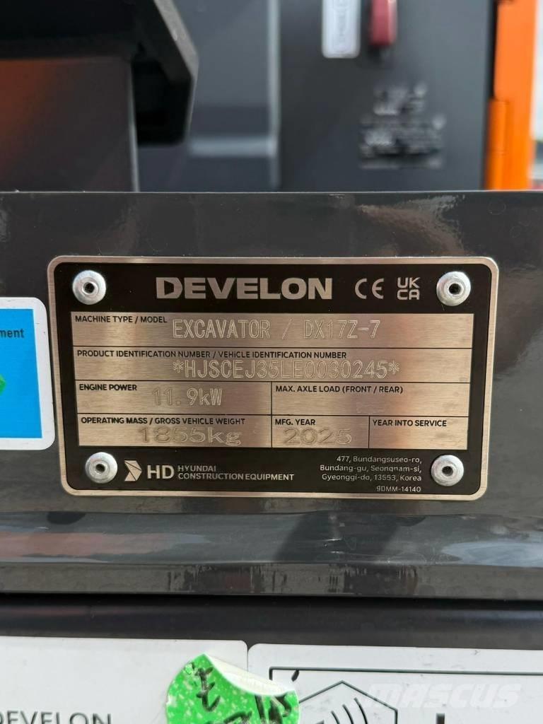 Develon DX 17 Z-7 Міні-екскаватори < 7т