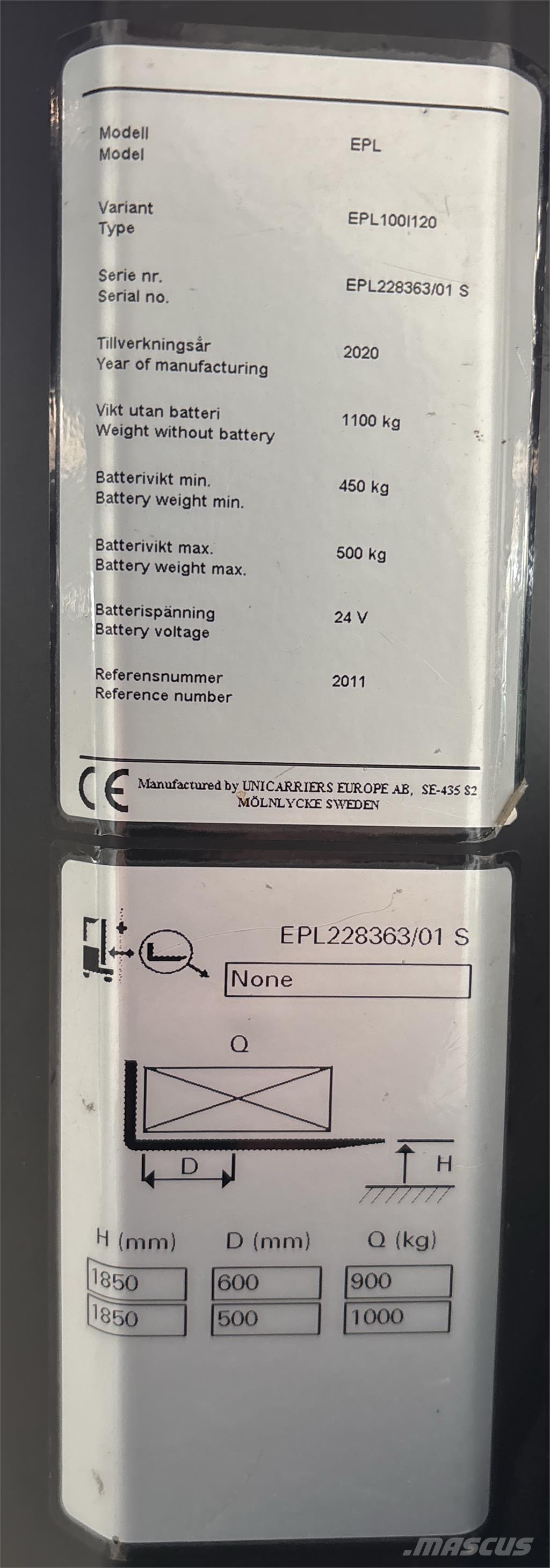 UniCarriers EPL100 Підбирачі замовлень з нижніх ярусів