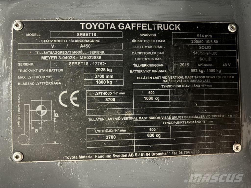 Toyota 8FBET18 Електронавантажувачі