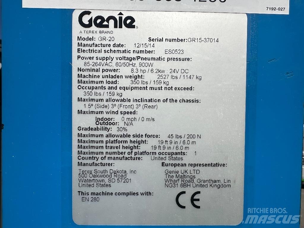 Genie GR 20 Вертикальні щоглові підйомники