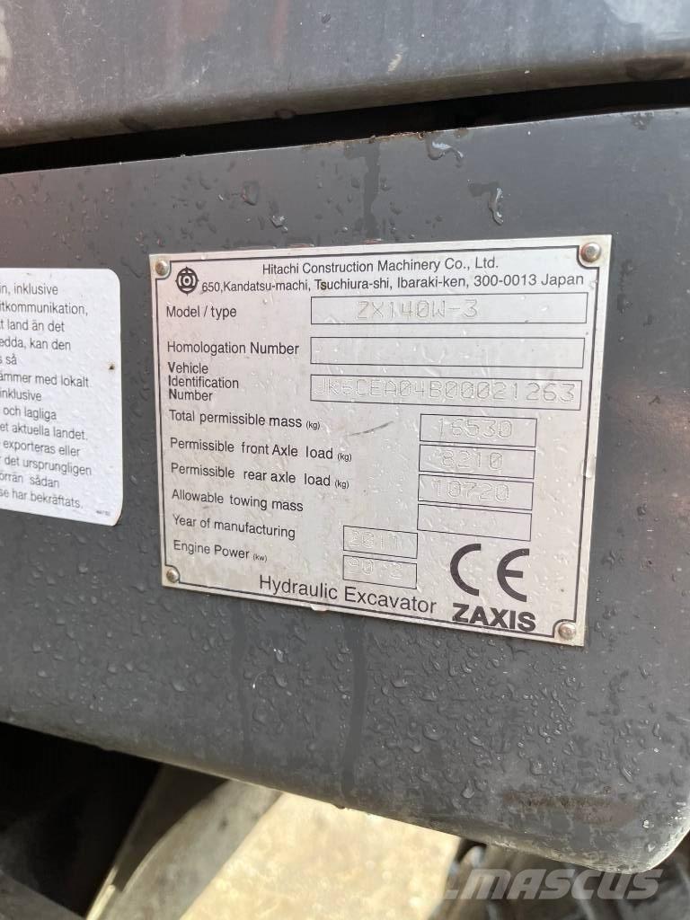 Hitachi ZX140W-3 Колісні екскаватори