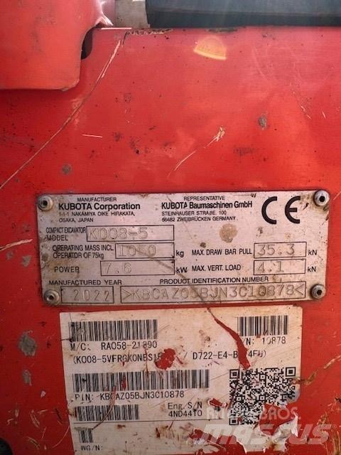 Kubota K 008-5 Міні-екскаватори < 7т