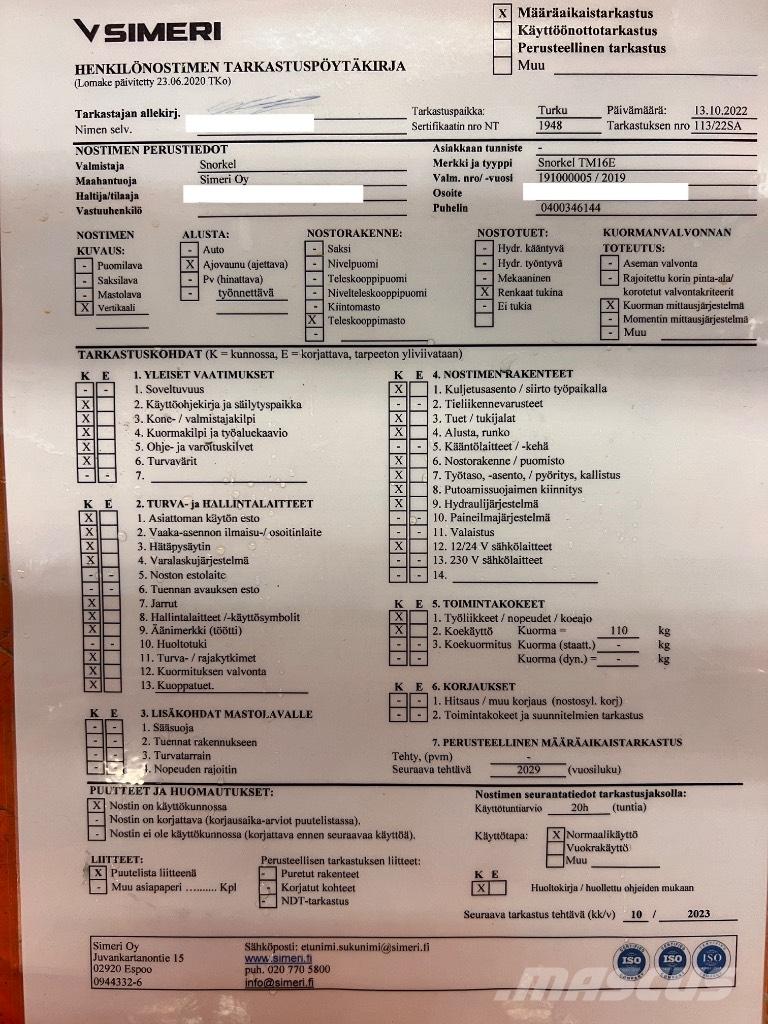 Snorkel tm 16E Підйомники-ножиці