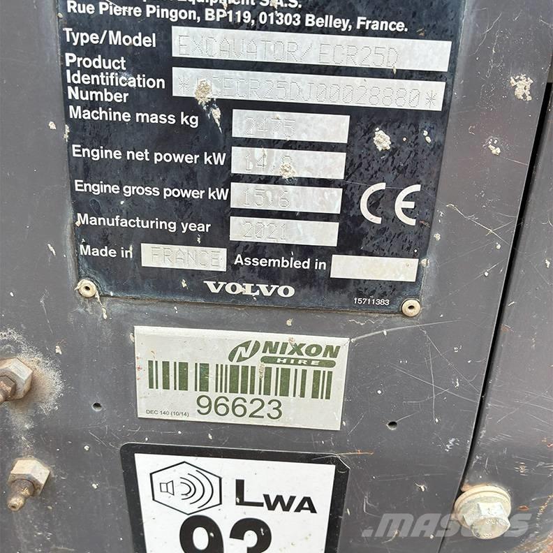Volvo ECR25D Міні-екскаватори < 7т
