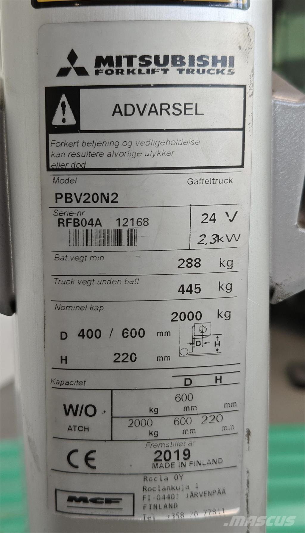 Mitsubishi PBV20N2 Візки із платформою для оператора