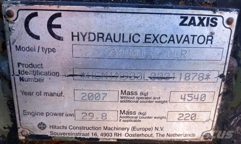 Hitachi ZX 40 U-2 Міні-екскаватори < 7т