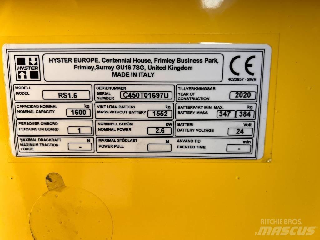 Hyster RS1.6 Самохідні електроштабелери