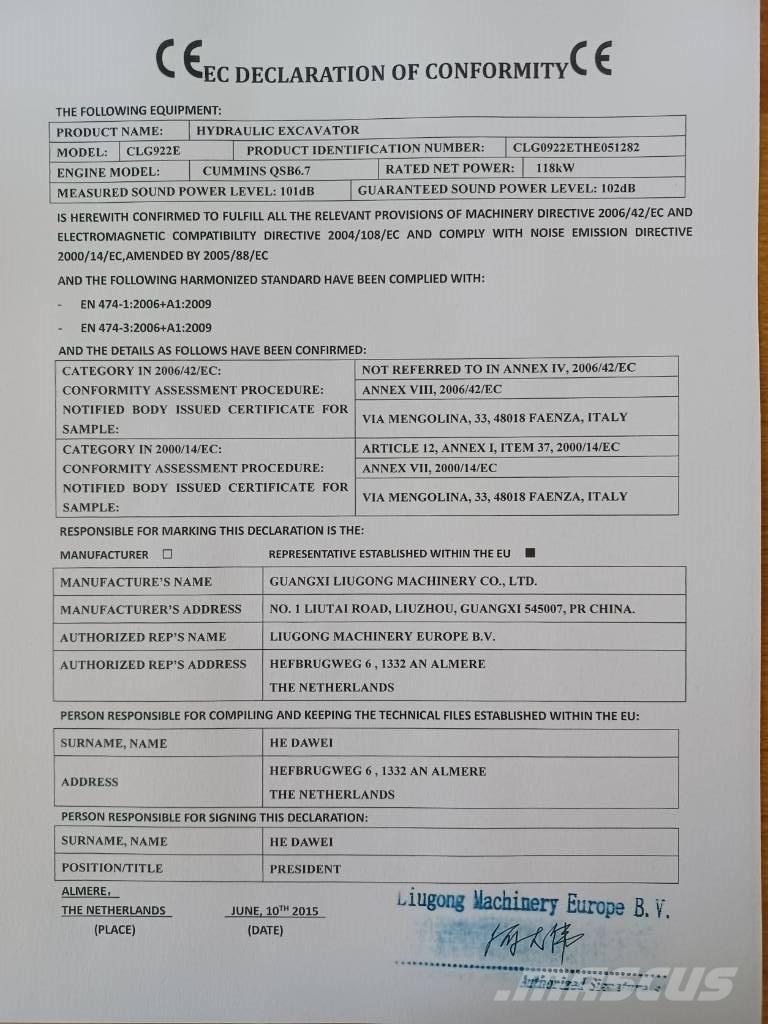 LiuGong CLG 922 E Гусеничні екскаватори