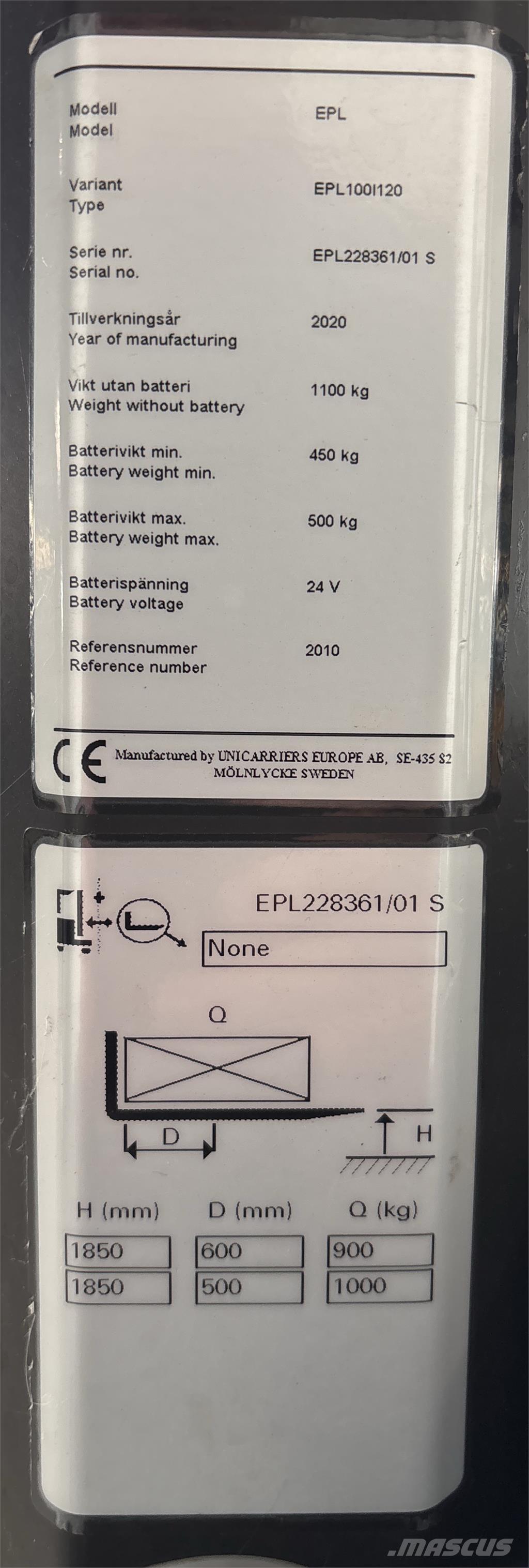 UniCarriers EPL100 Підбирачі замовлень з нижніх ярусів