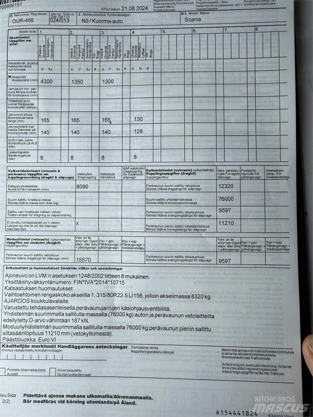 Scania R730 8x4 Вантажівки з гаковим підйомом