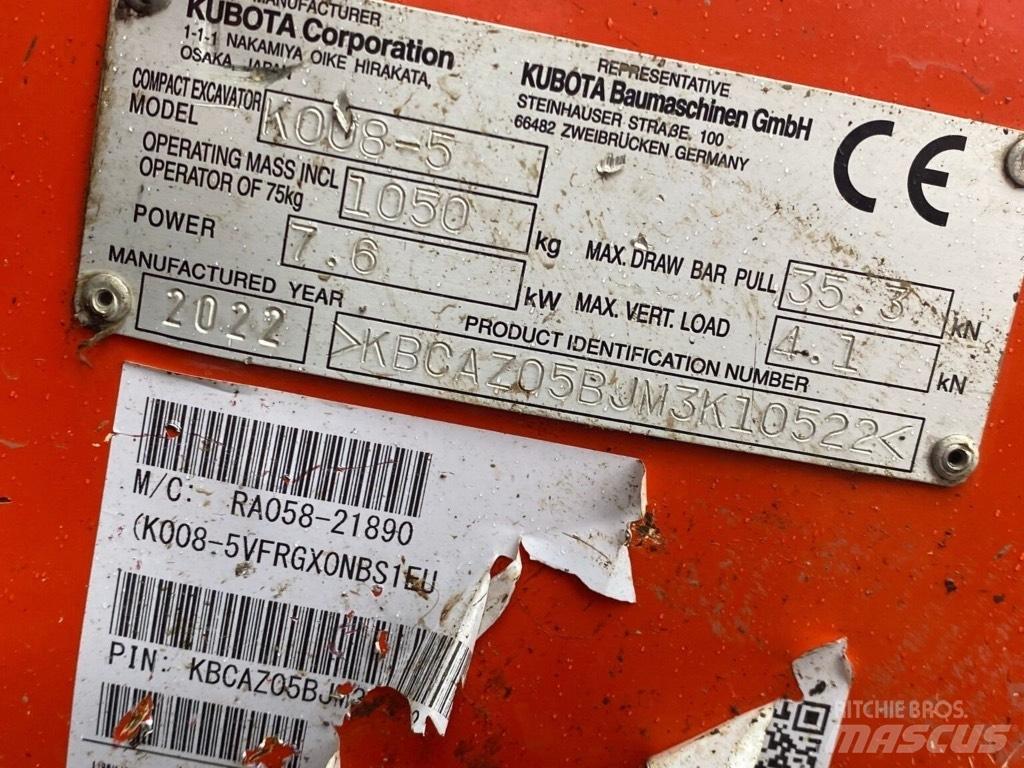 Kubota K008-5 Міні-екскаватори < 7т