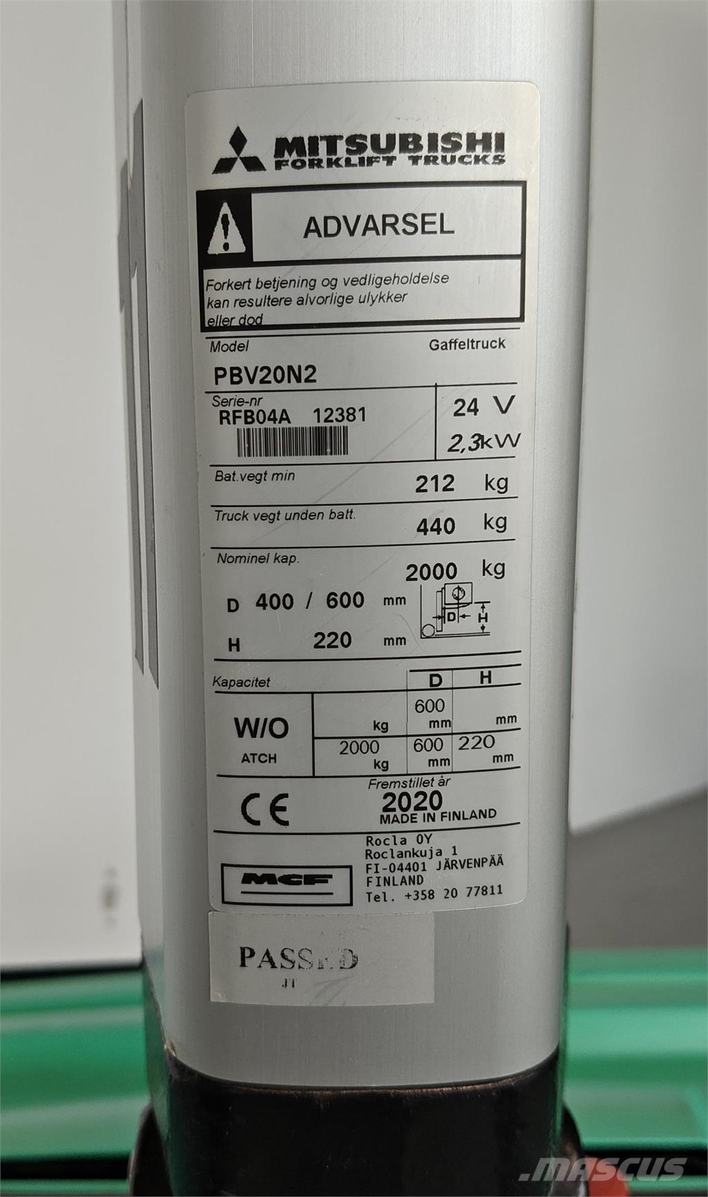 Mitsubishi PBV20N2 Візки із платформою для оператора