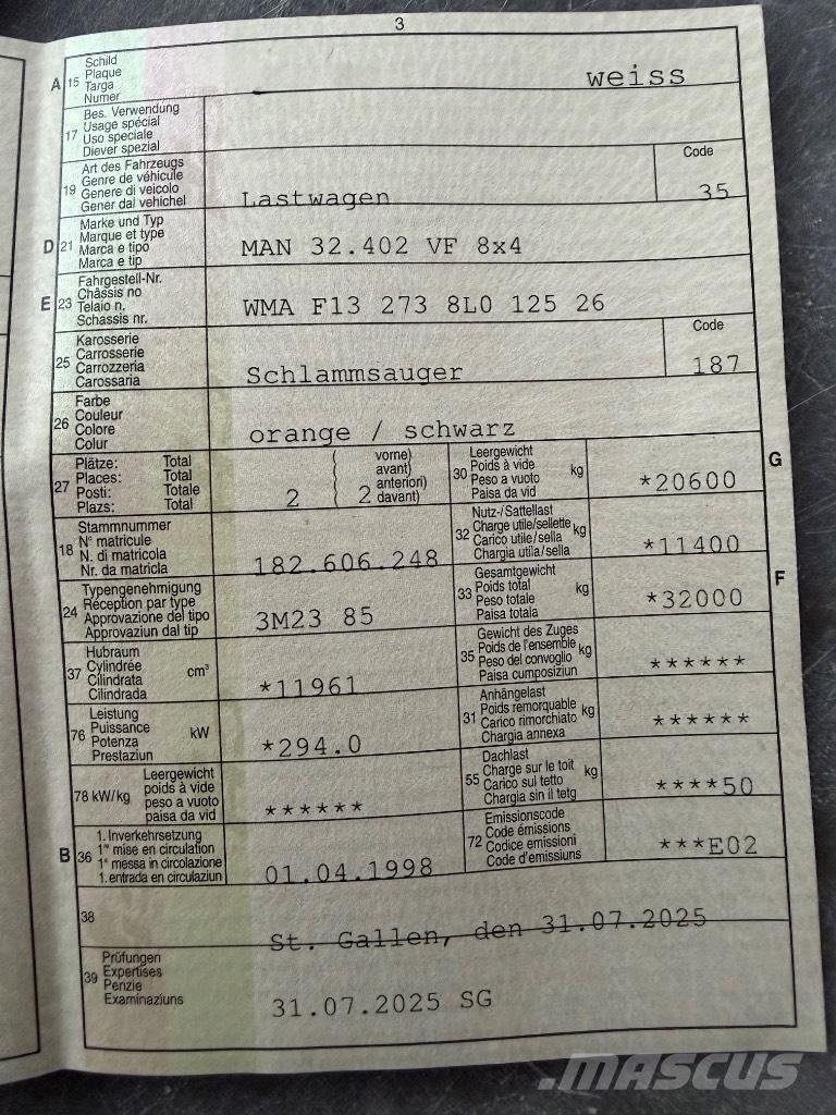 MAN 32.402 VF 8x4 Комбі/Вакуумні вантажівки