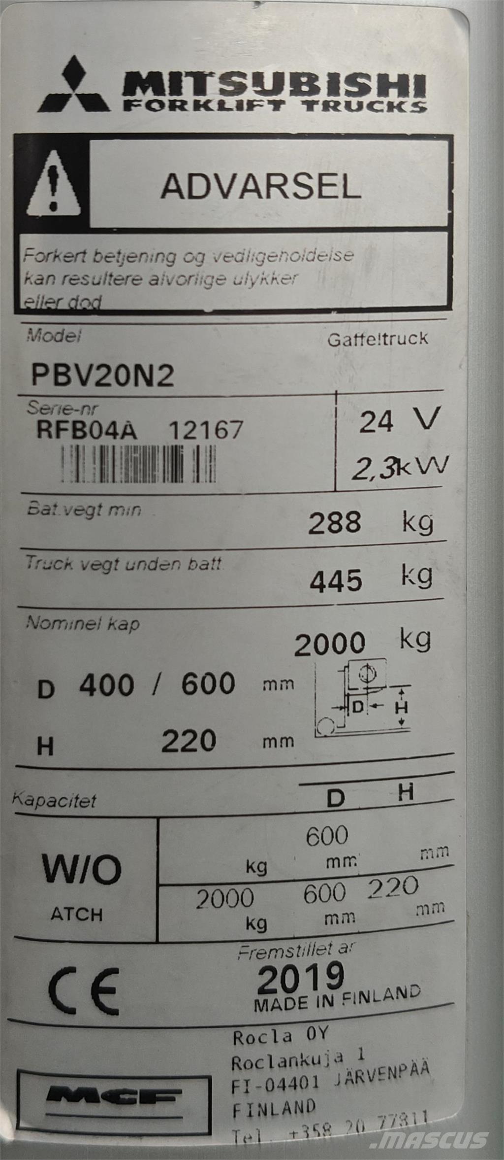 Mitsubishi PBV20N2 Візки із платформою для оператора