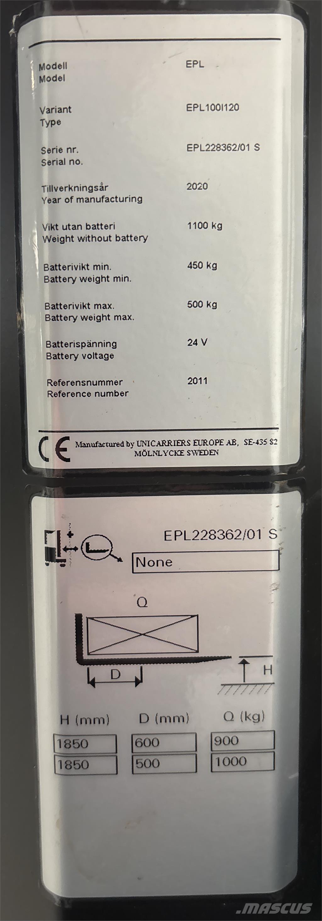 UniCarriers EPL100 Підбирачі замовлень з нижніх ярусів