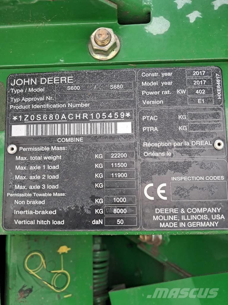 John Deere S 680 i Зернозбиральні комбайни