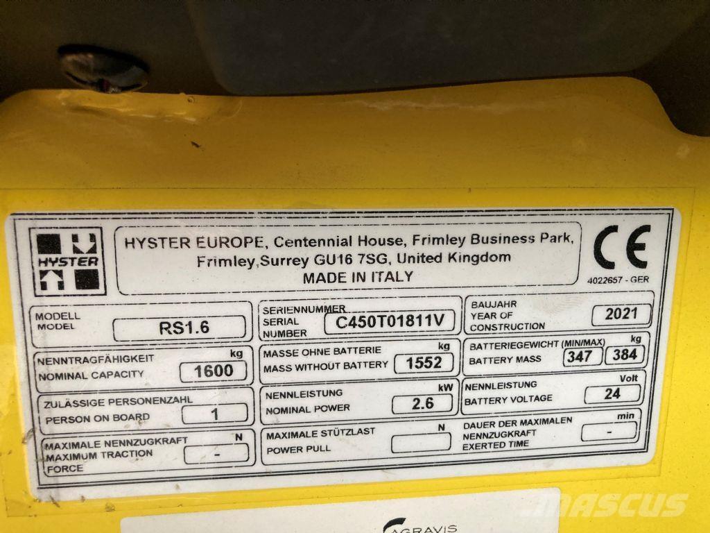 Hyster RS 1.6 IL Самохідні електроштабелери
