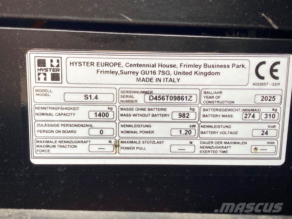 Hyster S 1.4 Ручний візок