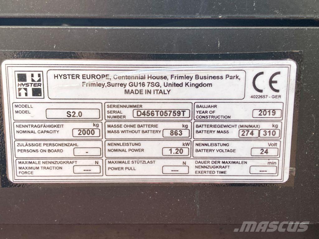 Hyster S 2.0 Ручний візок