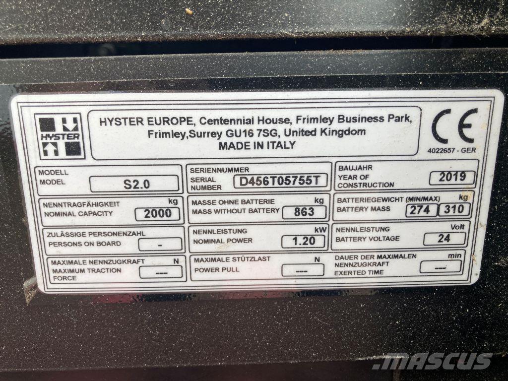 Hyster S 2.0 Ручний візок