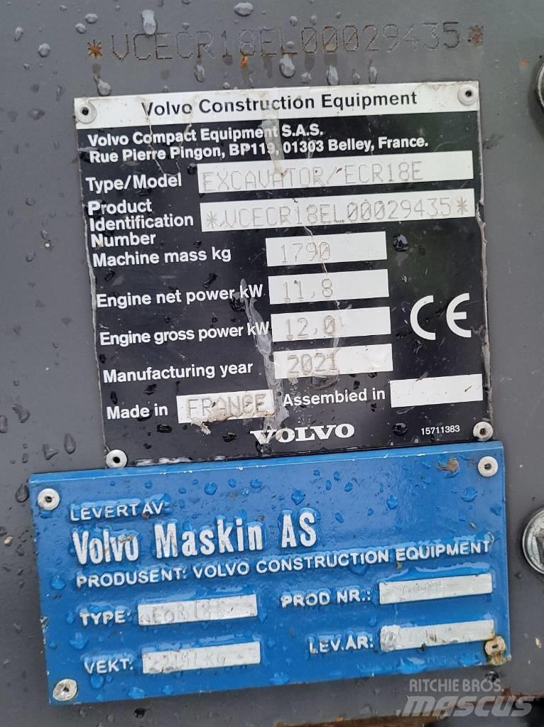 Volvo ECR18E Міні-екскаватори < 7т
