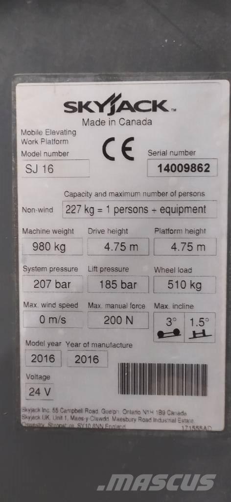 SkyJack SJ 16 Вертикальні щоглові підйомники