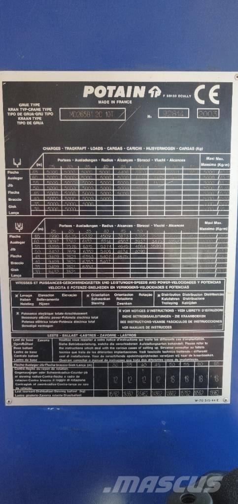 Potain MD265 Баштові крани