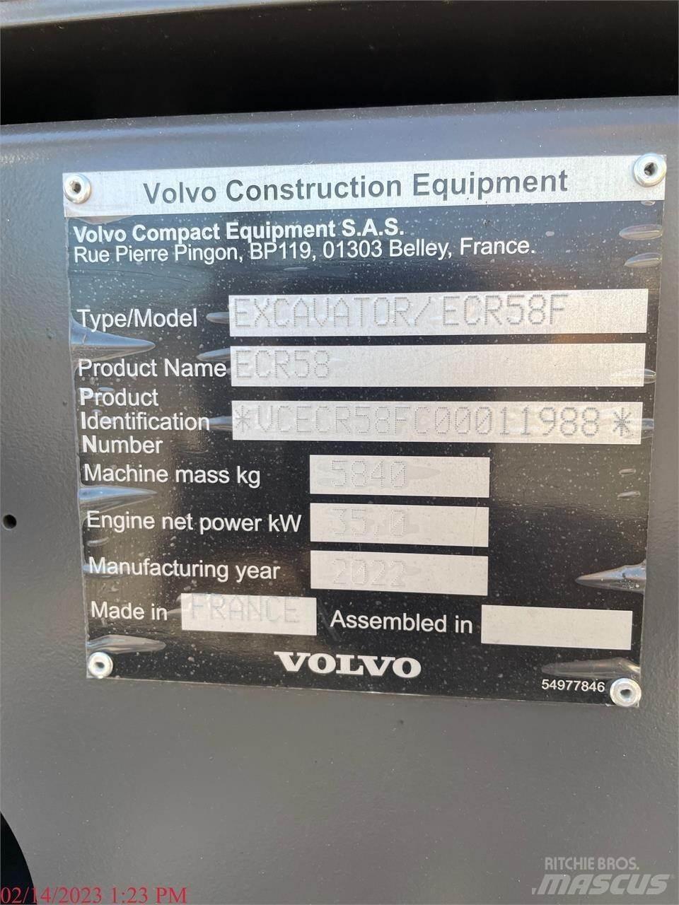 Volvo ECR58F Гусеничні екскаватори