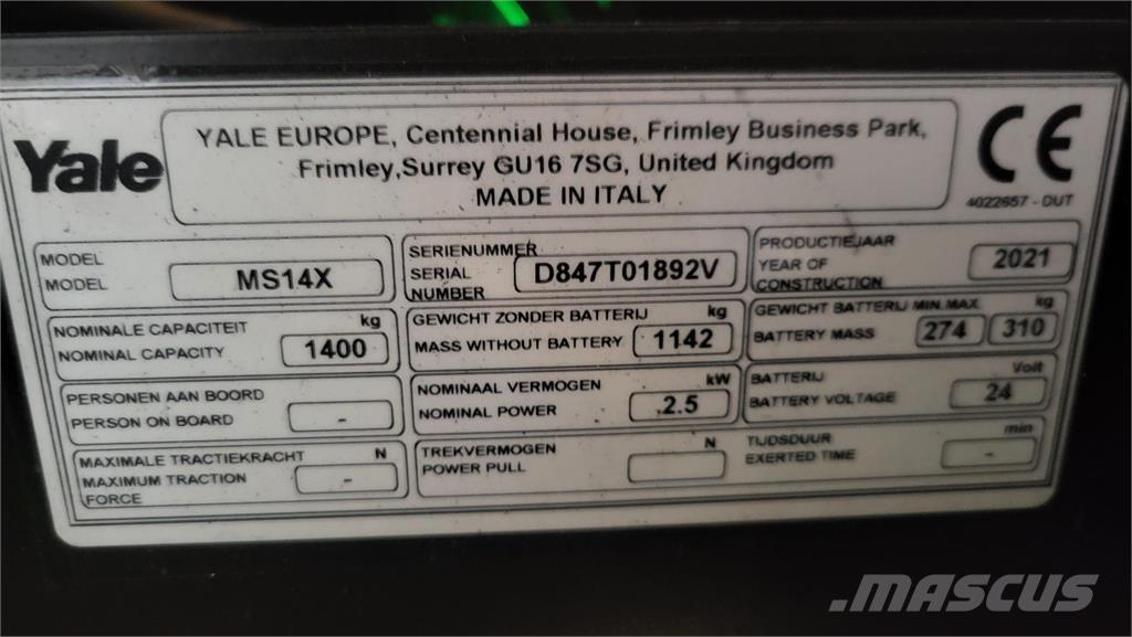 Yale MS14X-IL Самохідні електроштабелери