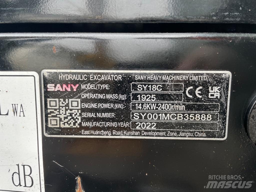 Sany SY 18 C Міні-екскаватори < 7т