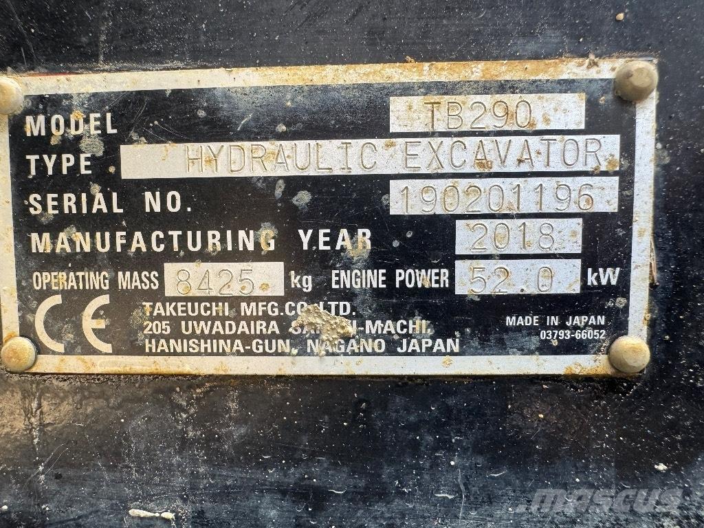 Takeuchi TB 290 Середні екскаватори 7т. - 12т.