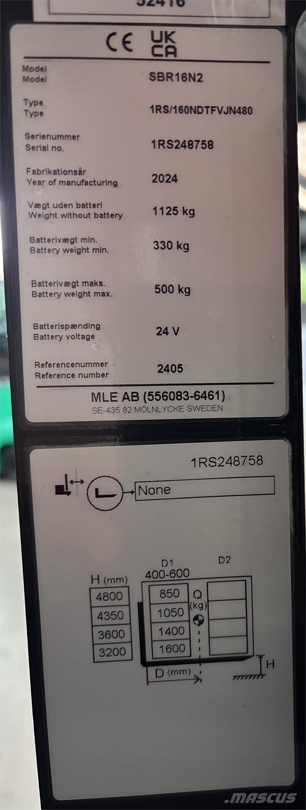 Mitsubishi SBR16N2 Самохідні електроштабелери