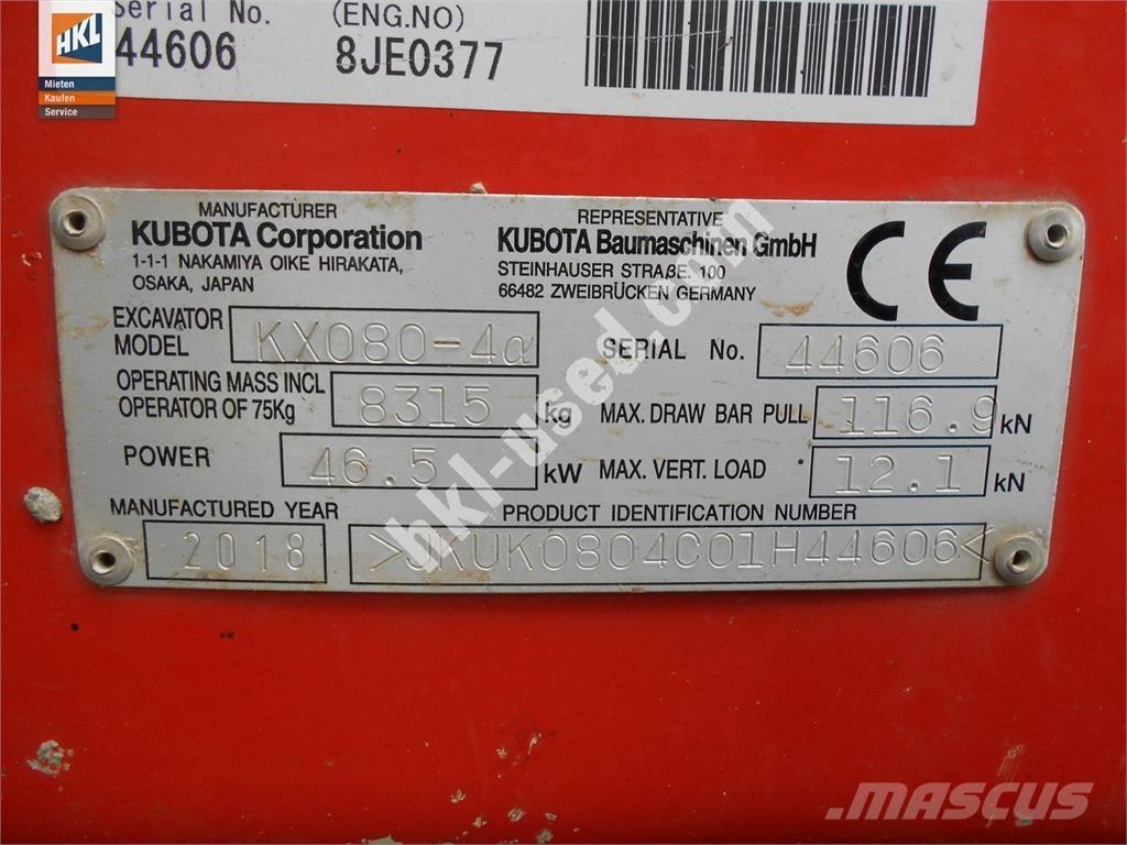Kubota KX 080-4 Міні-екскаватори < 7т