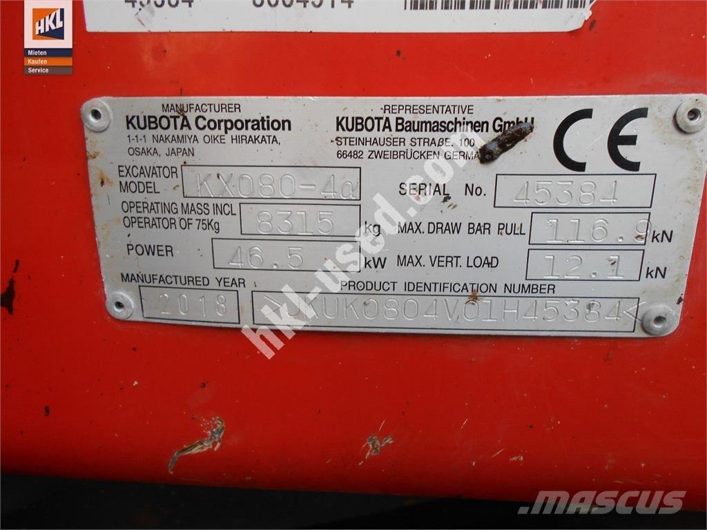 Kubota KX 080-4 Міні-екскаватори < 7т