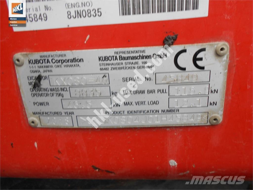 Kubota KX 080-4 Міні-екскаватори < 7т
