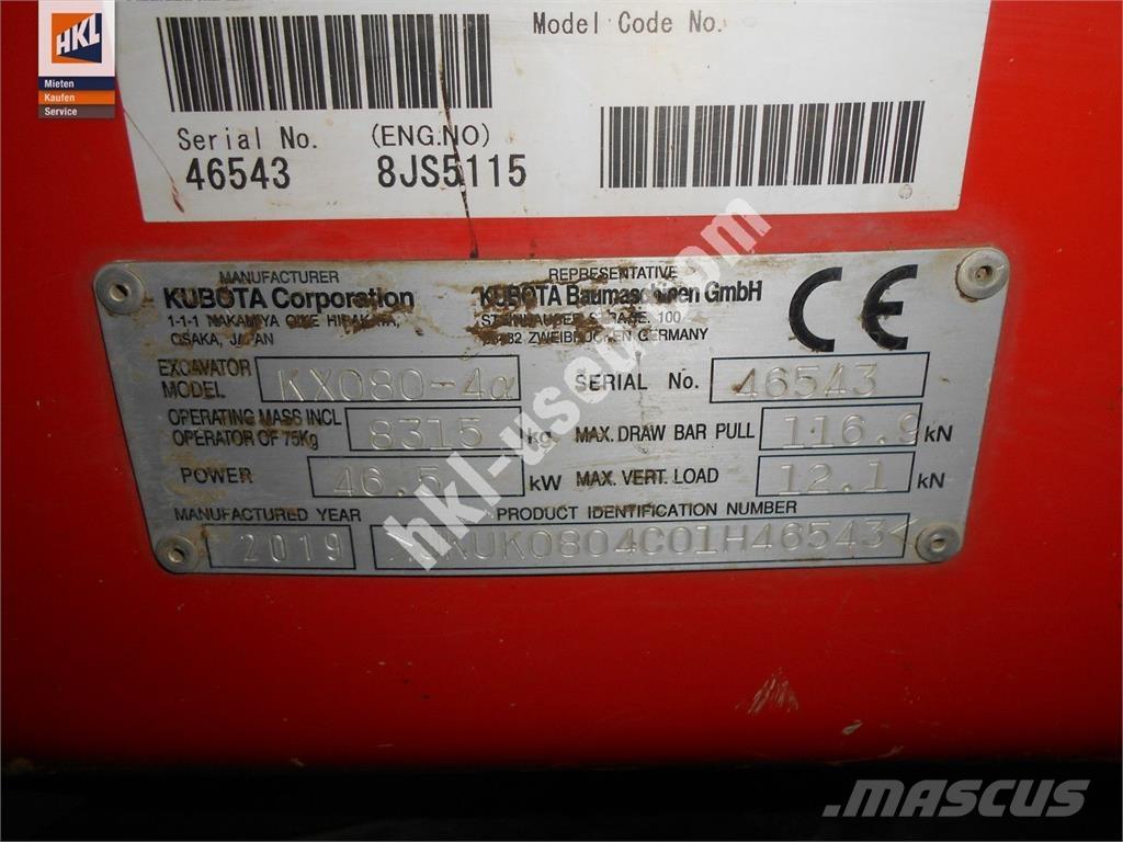 Kubota KX 080-4 Міні-екскаватори < 7т