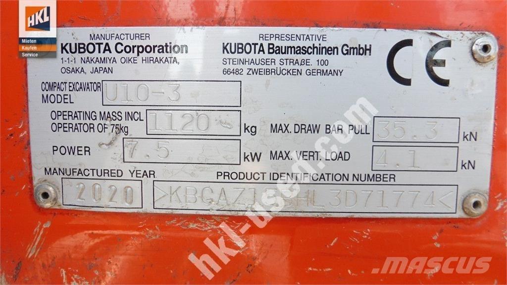 Kubota U 10-3 Міні-екскаватори < 7т