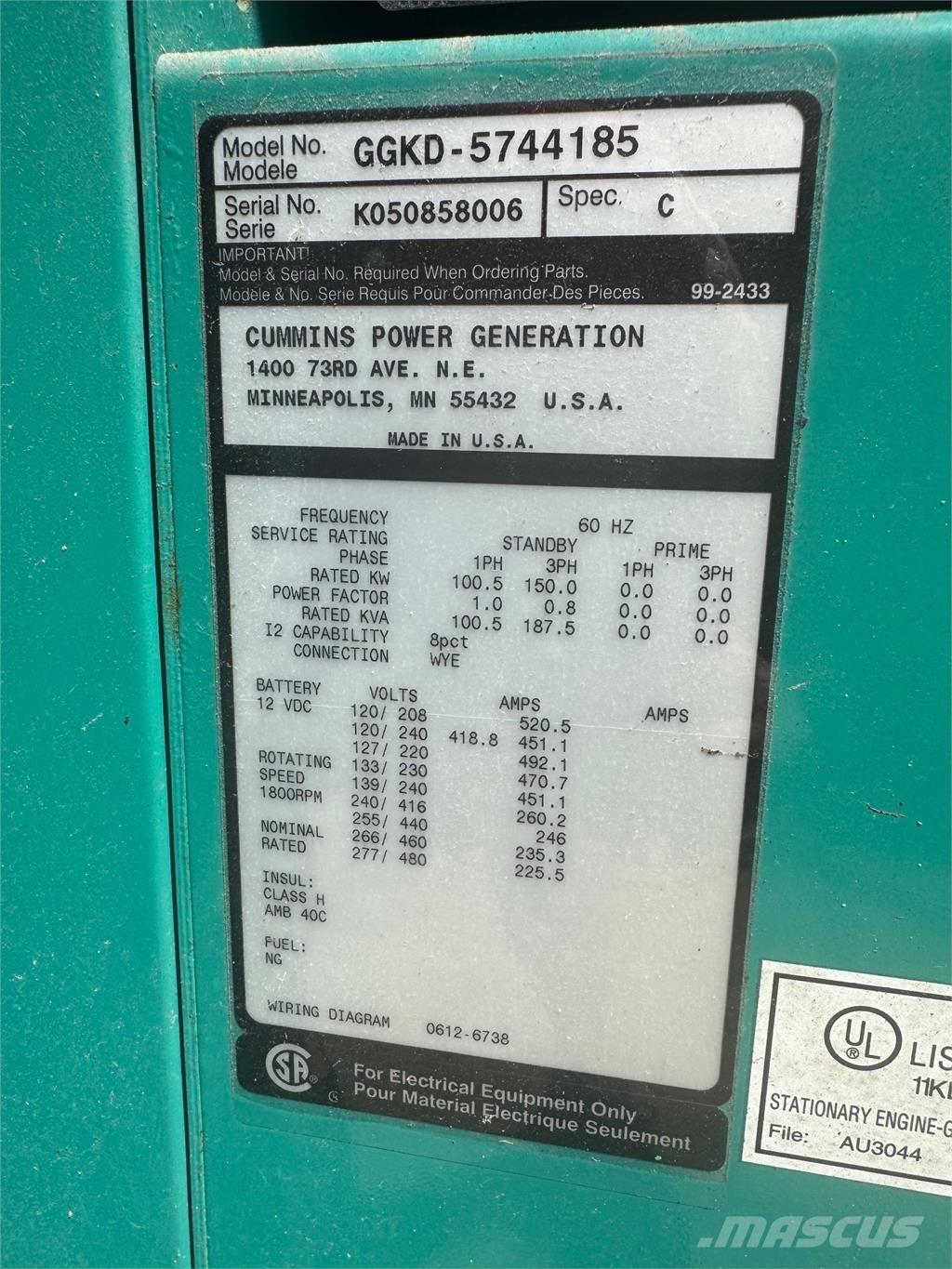 Cummins 150kW Газові генератори