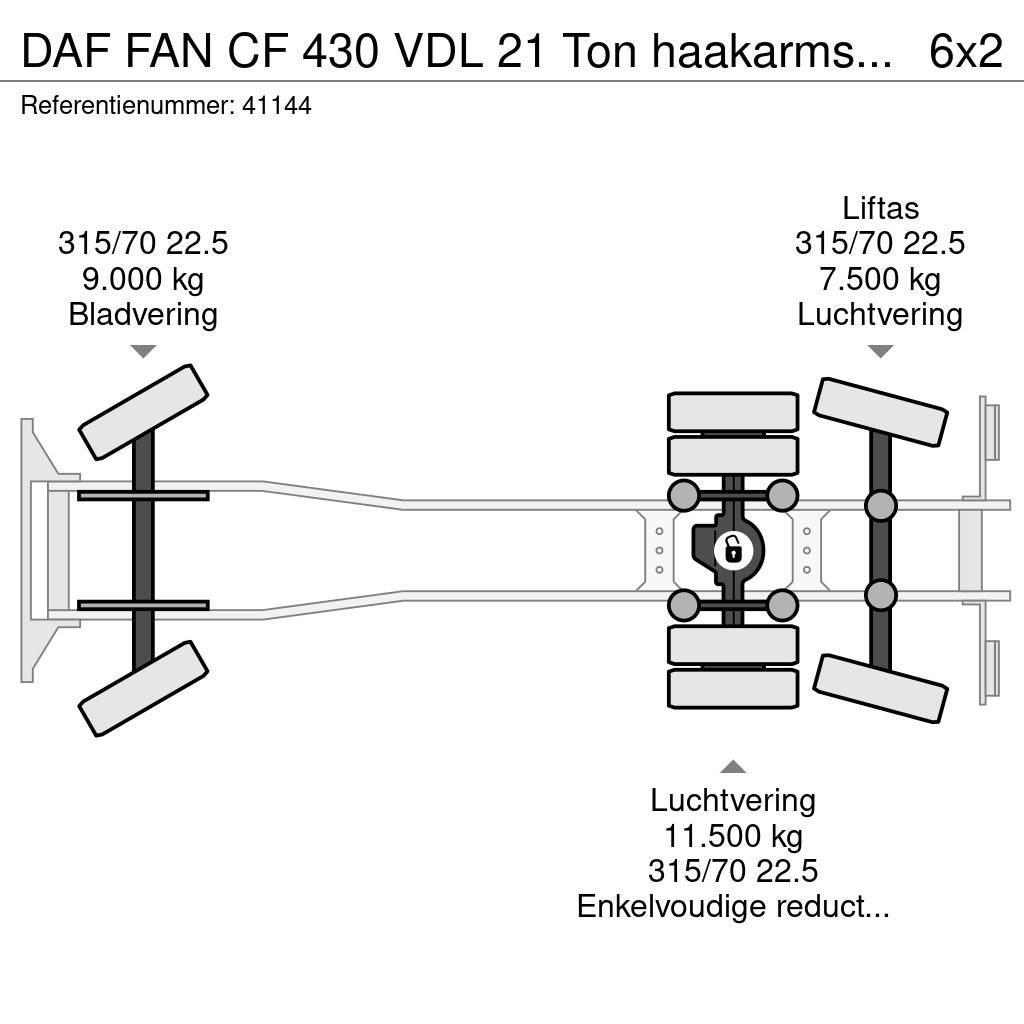 DAF FAN CF 430 VDL 21 Ton haakarmsysteem Вантажівки з гаковим підйомом