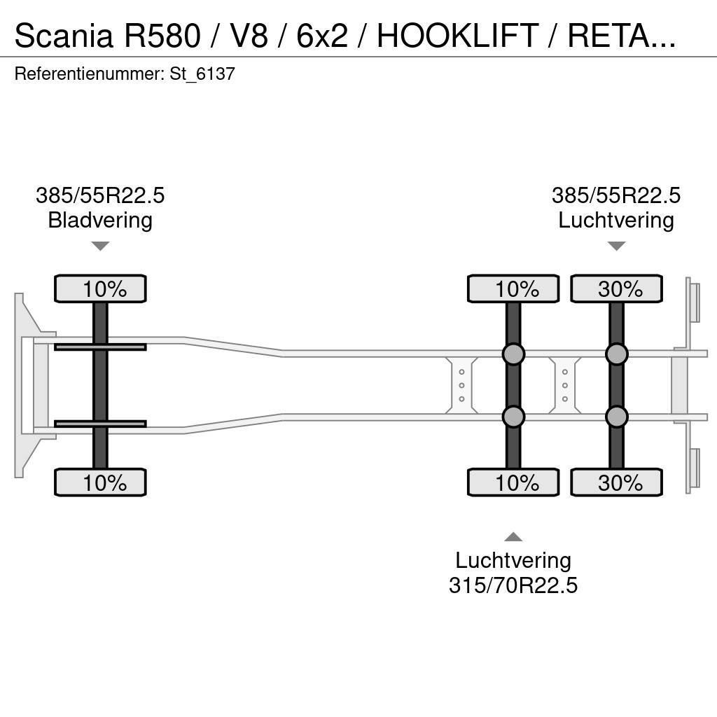 Scania R580 / V8 / 6x2 / HOOKLIFT / RETARDER / LIFT-STEER Вантажівки з гаковим підйомом