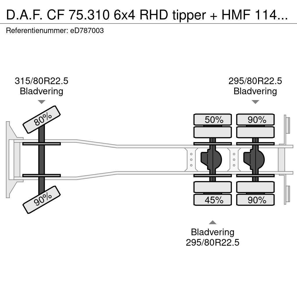 DAF CF 75.310 6x4 RHD tipper + HMF 1144 K-1 + grapple автокрани