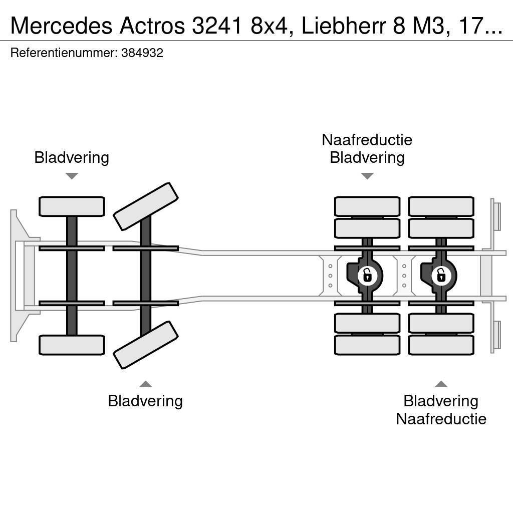 Mercedes-Benz Actros 3241 8x4, Liebherr 8 M3, 17 mtr belt, Remot Бетономішалки (Автобетонозмішувачі)