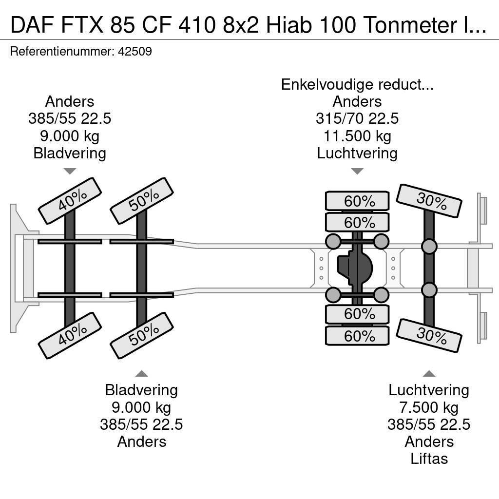 DAF FTX 85 CF 410 8x2 Hiab 100 Tonmeter laadkraan + Fl автокрани