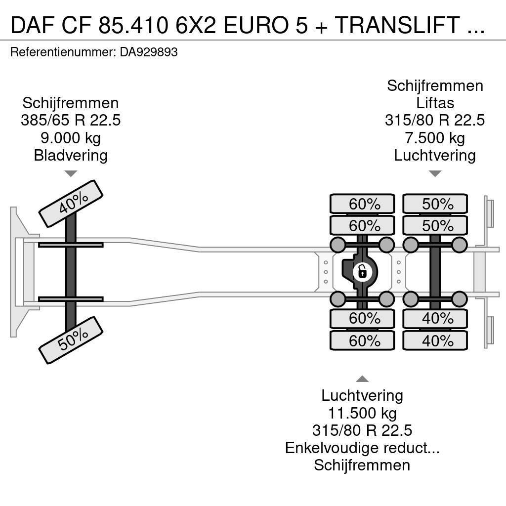 DAF CF 85.410 6X2 EURO 5 + TRANSLIFT CHAIN Вантажівки з гаковим підйомом