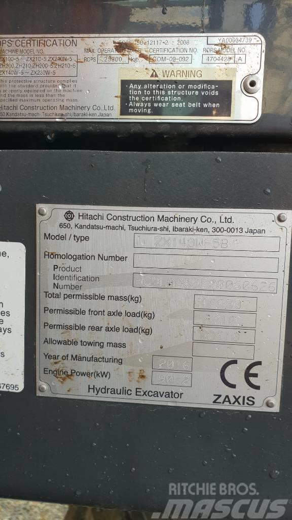 Hitachi ZX140W Колісні екскаватори
